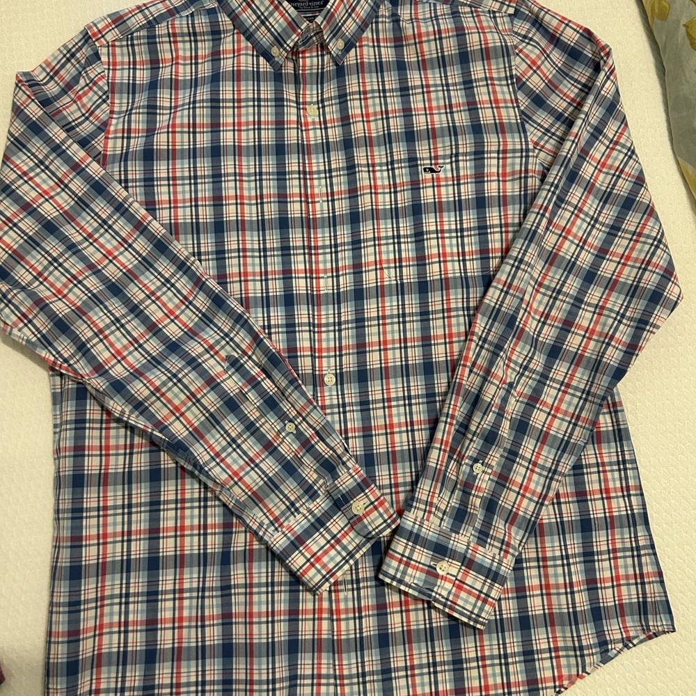 Vineyard Vines Blue and Red Plaid Button Down Slim Fit Tucker Size M